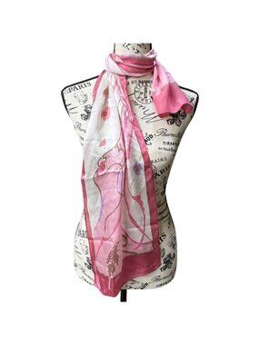 Anne Klein Pink Abstract Floral Silk Scarf 53X10 Rectangle Spring Summer Vintage
